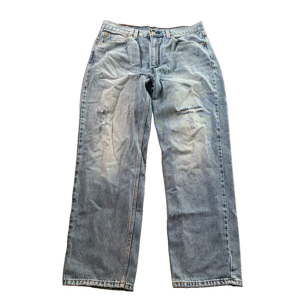 Levis 550 Relaxed Fit Jeans Mens 36x32 Light Wash Distressed Denim